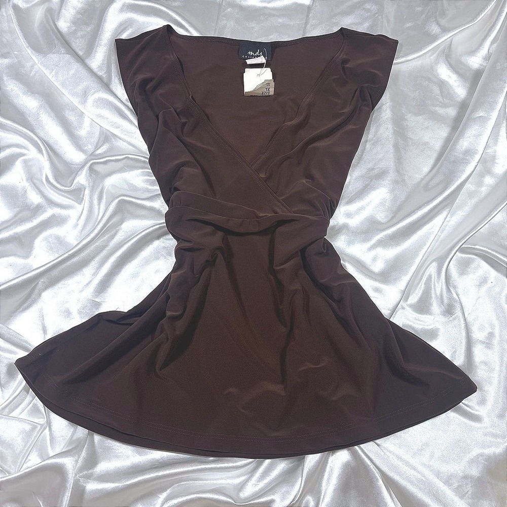 y2k Sleeveless Top Brown New MDS California Surplice V-Neck Cinched Waist XL